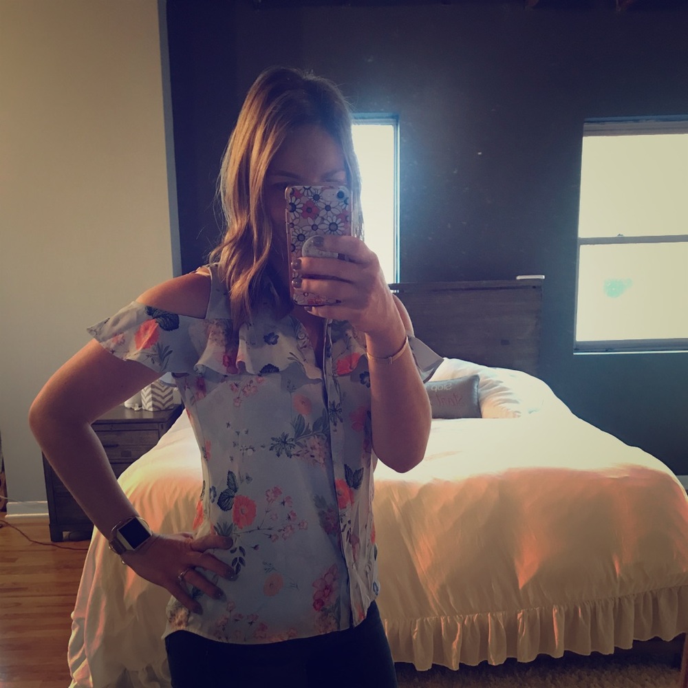 Cold shoulder, floral blouse
